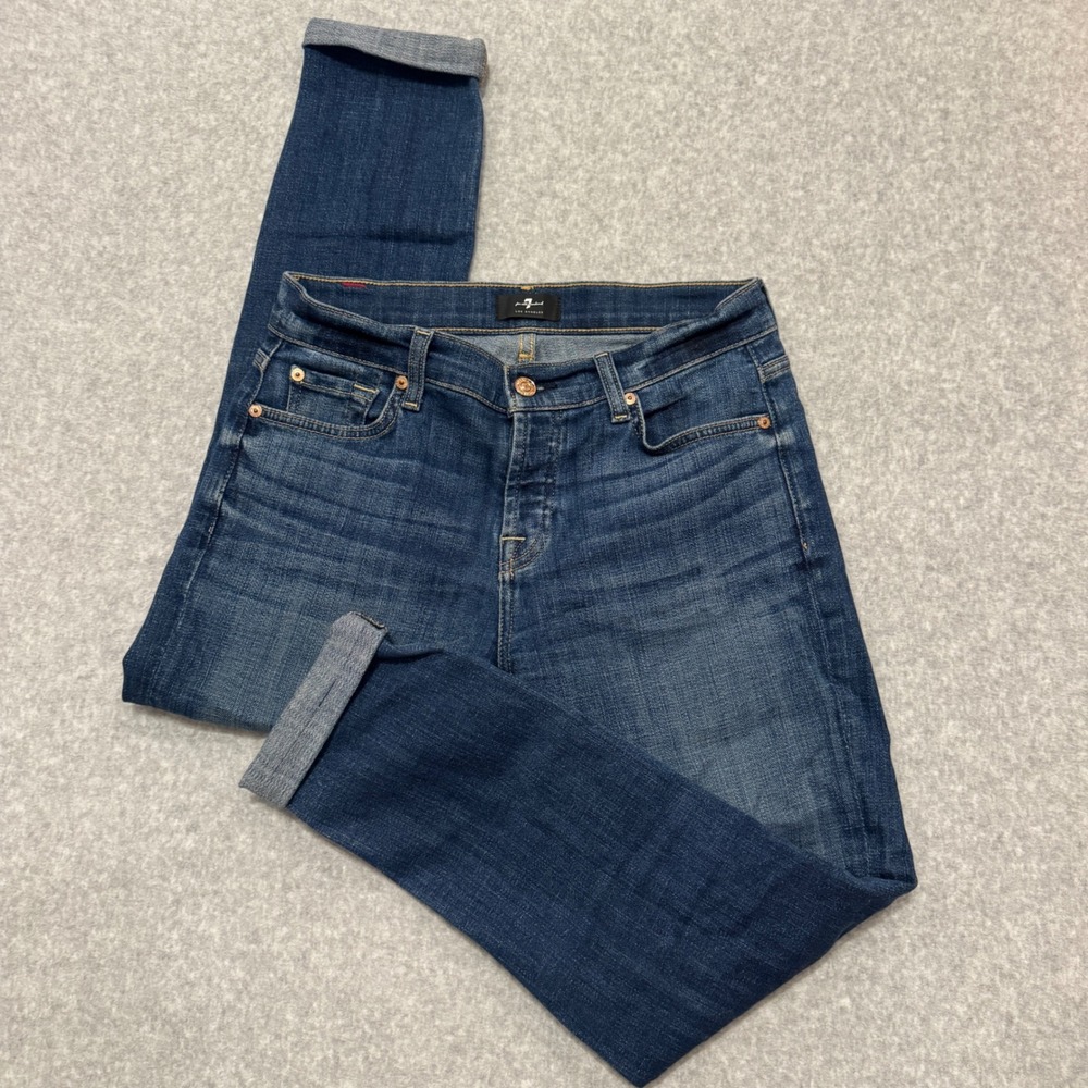 7 For All Mankind Womens Skinny Jeans Dark Wash Button‎ Fly Blue Denim Size 25